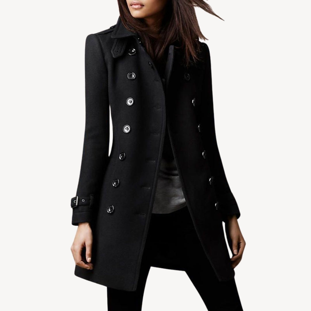 Scarlett | Women's Double-Breasted Wool Coat Mid-Length Tailored Peacoat