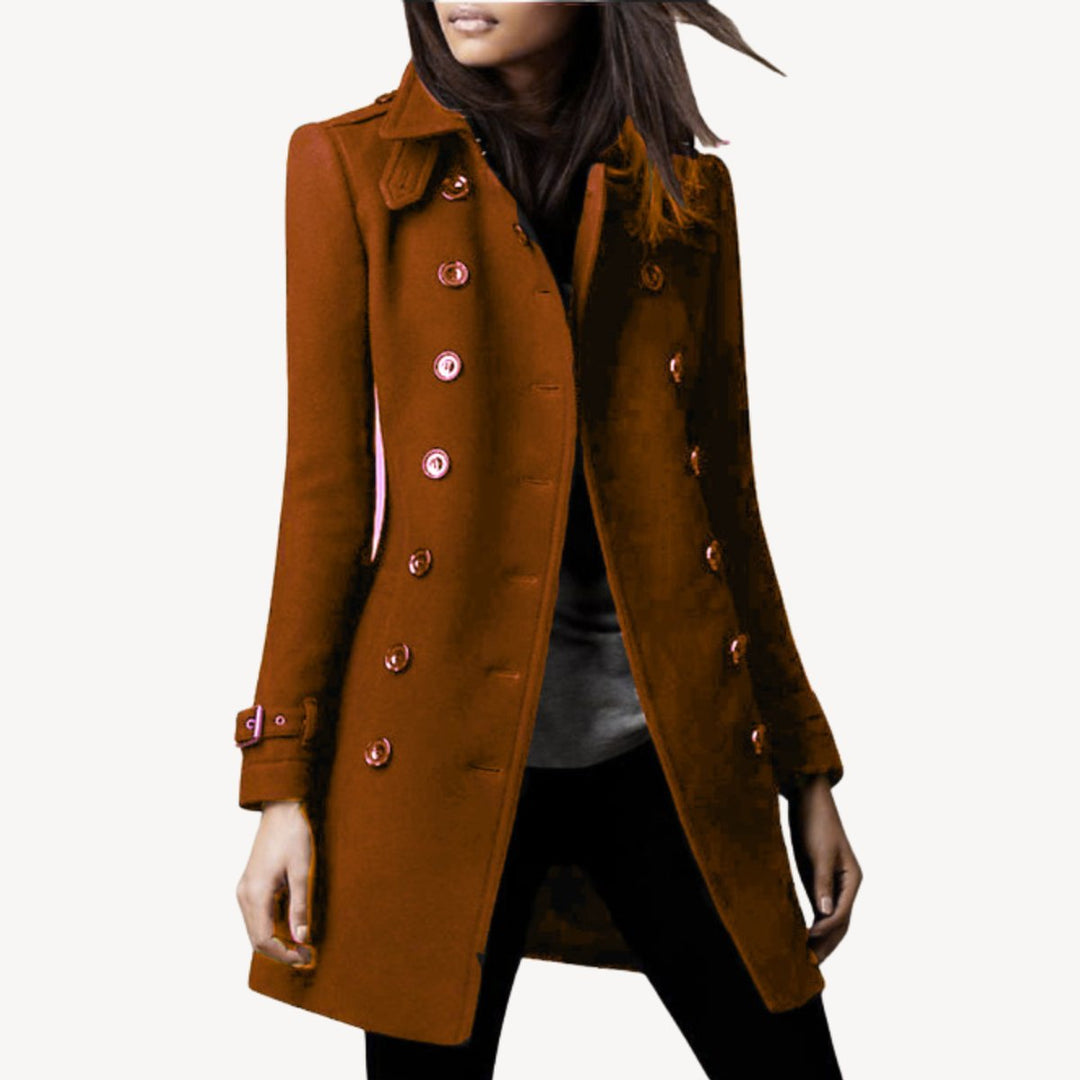 Scarlett | Women's Double-Breasted Wool Coat Mid-Length Tailored Peacoat