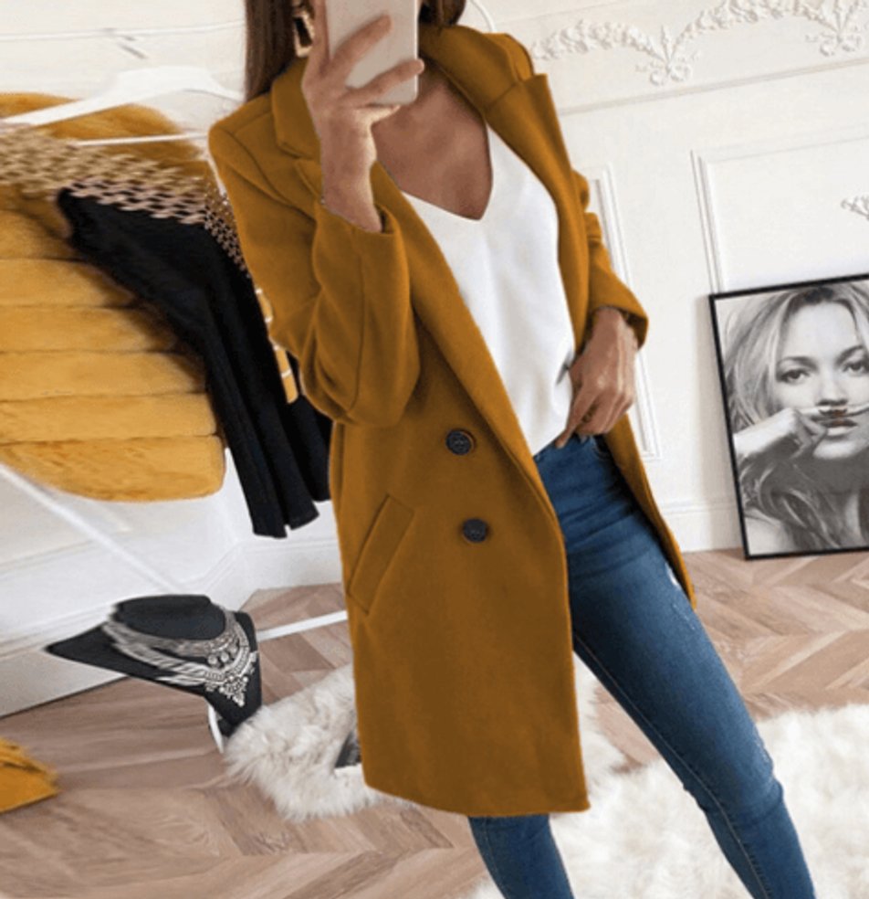 Ava | Women's Double Breasted Wool Coat Relaxed Lapel Collar Overcoat