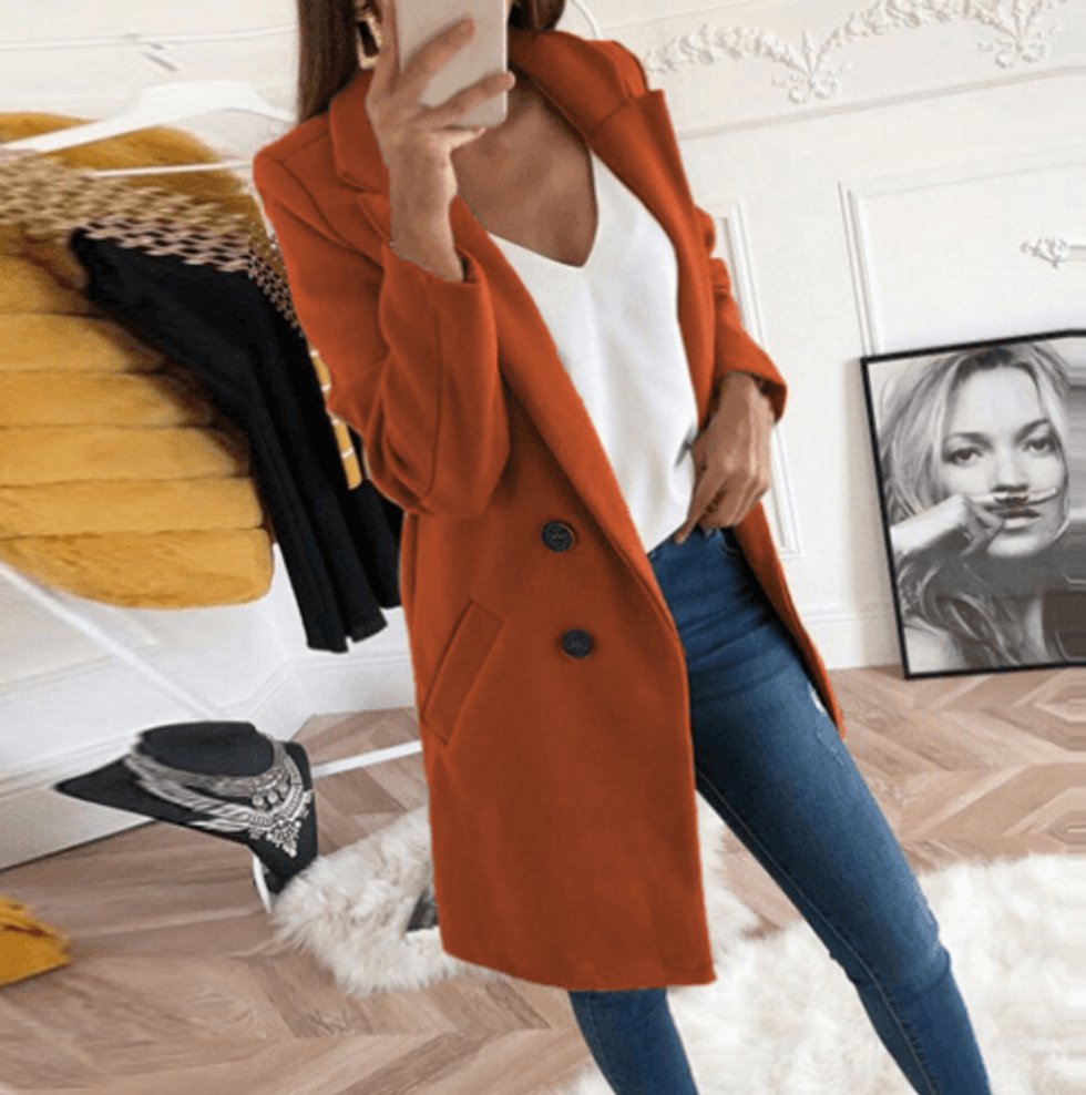 Ava | Women's Double Breasted Wool Coat Relaxed Lapel Collar Overcoat