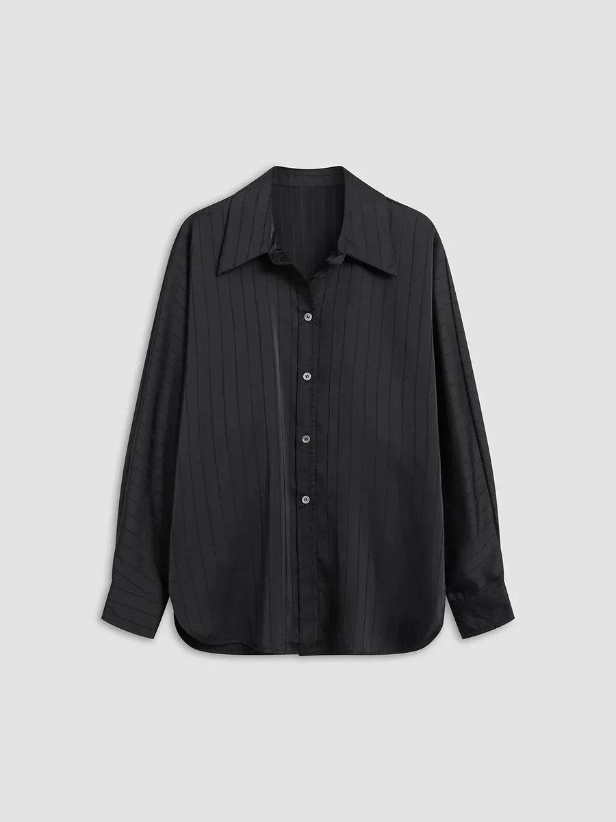 Sophie | Women's Long Sleeve Striped Satin Blouse Gold-Tone Buttons