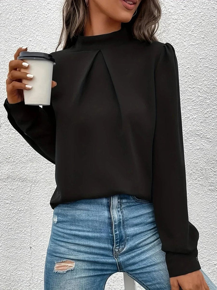 Aria | Women's Pleated Chiffon Roll Neck Blouse Long Sleeve
