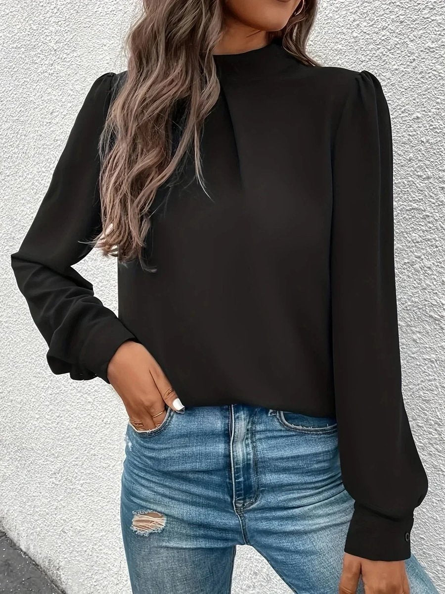 Aria | Women's Pleated Chiffon Roll Neck Blouse Long Sleeve
