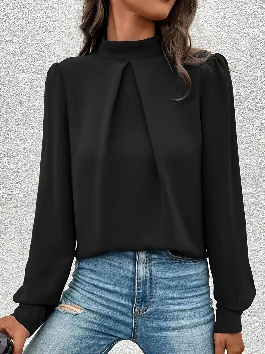 Aria | Women's Pleated Chiffon Roll Neck Blouse Long Sleeve