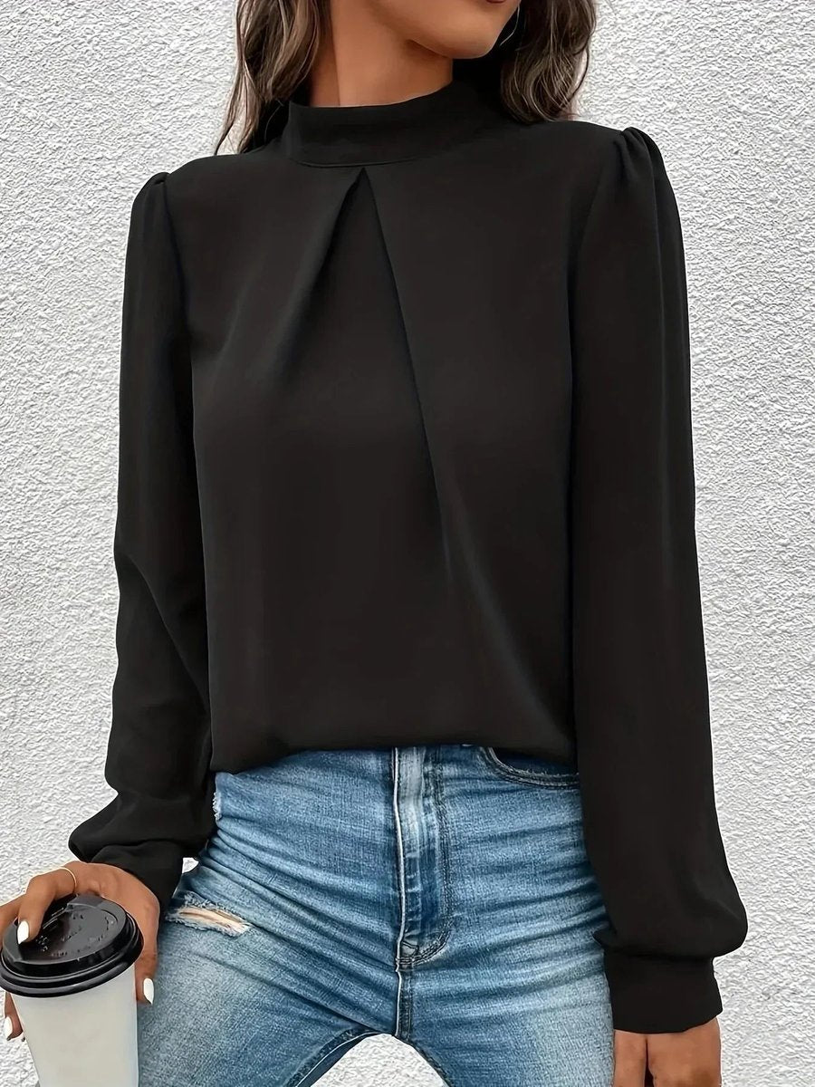 Aria | Women's Pleated Chiffon Roll Neck Blouse Long Sleeve