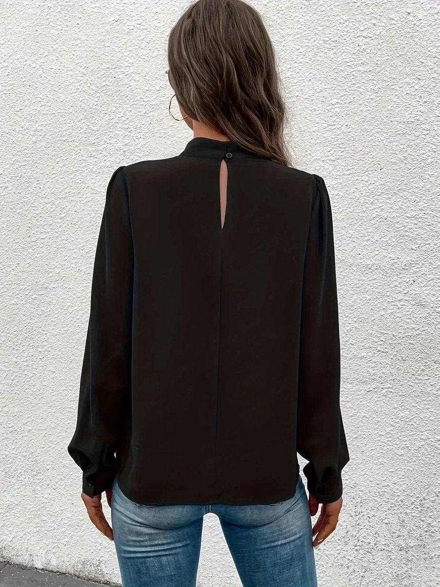 Aria | Women's Pleated Chiffon Roll Neck Blouse Long Sleeve