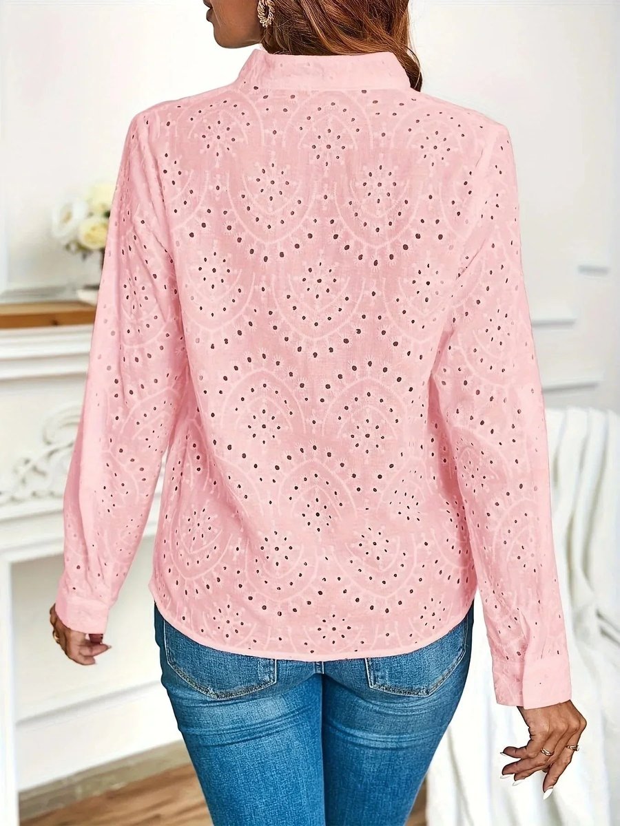 Mia | Women's Long-Sleeve V-Neck Blouse Button Cuffs Straight Cut