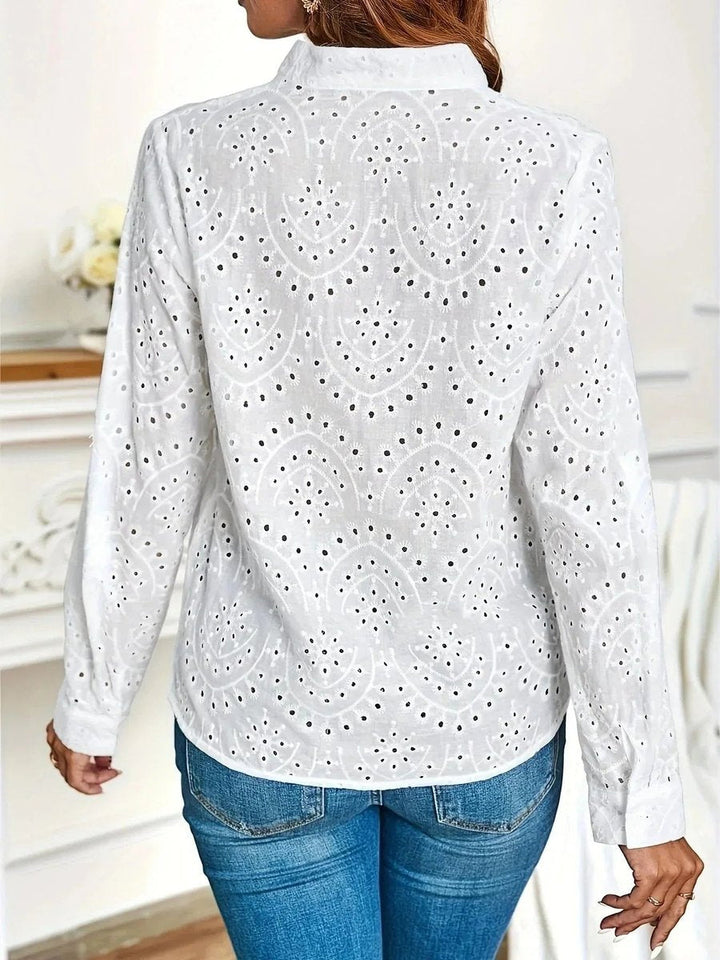 Mia | Women's Long-Sleeve V-Neck Blouse Button Cuffs Straight Cut