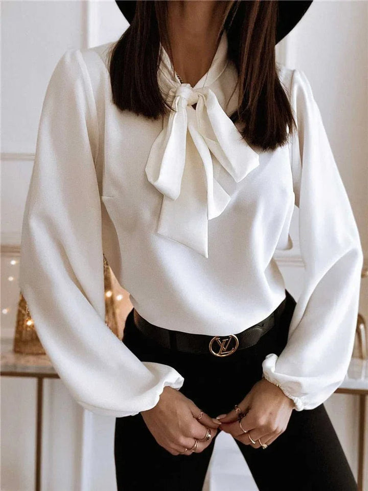 Rosie | Women's Pussy-Bow Blouse Long Sleeve Puff Shoulders