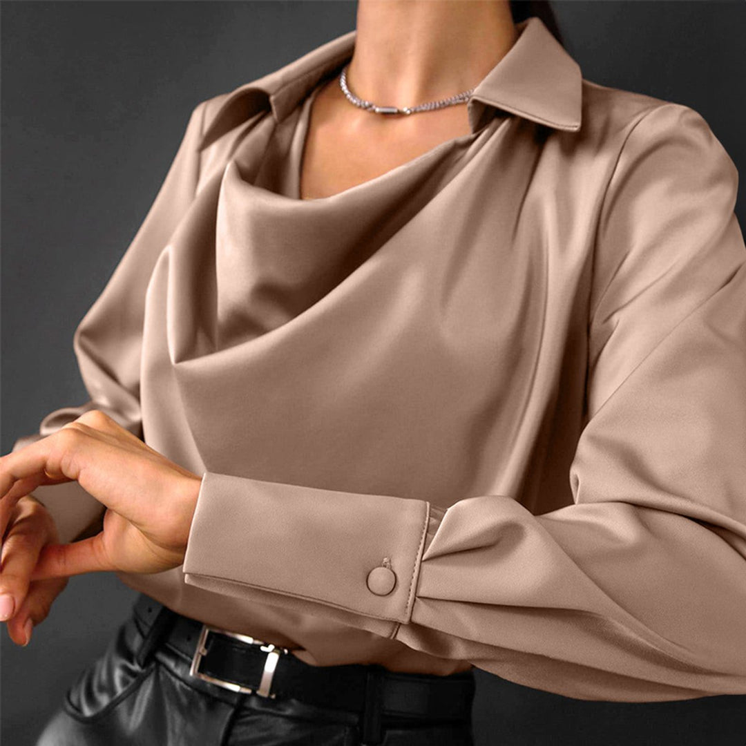 Emily | Women's Satin Cowl Neck Blouse Long Sleeve Pointed Collar