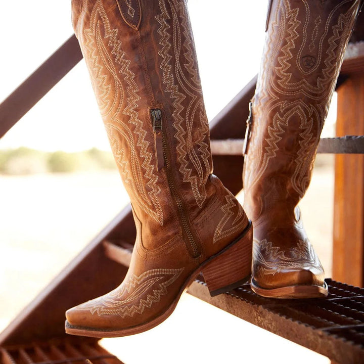 Ivy | Women's Embroidered Knee-High Heeled Cowboy Boots Pointed Toe
