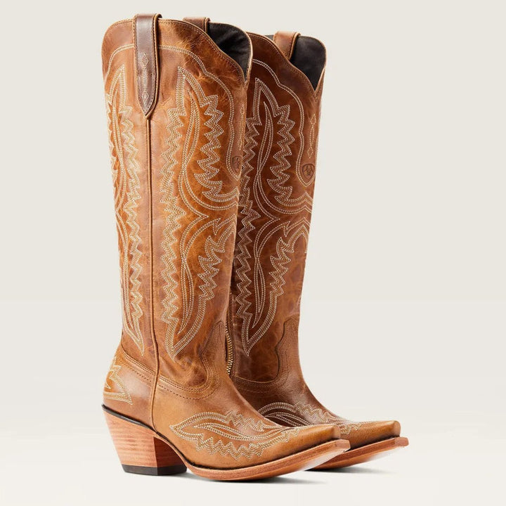 Ivy | Women's Embroidered Knee-High Heeled Cowboy Boots Pointed Toe