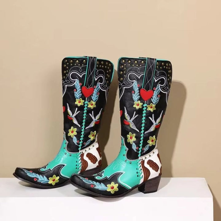 Isla | Women's Embroidered Knee-High Western Cowboy Block-Heel Boots