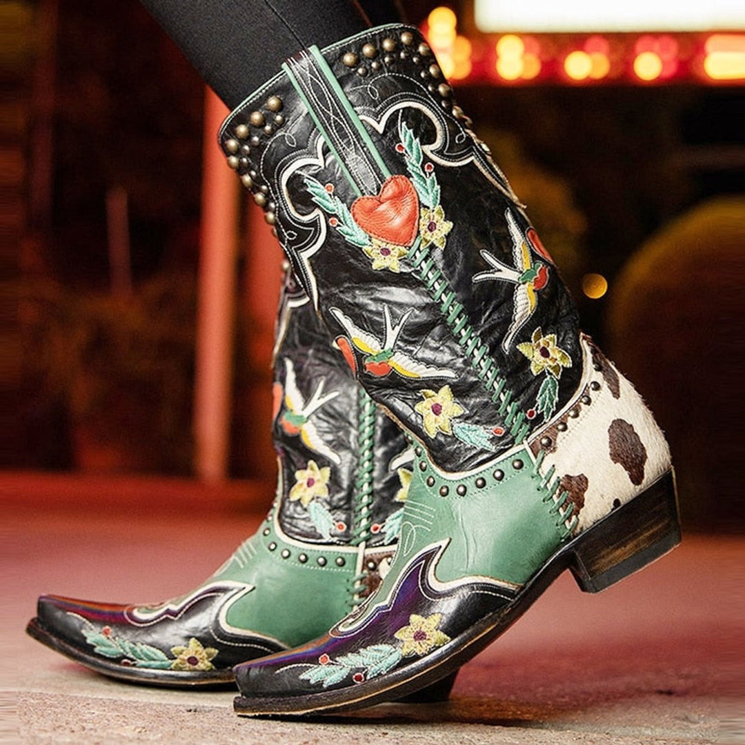 Isla | Women's Embroidered Knee-High Western Cowboy Block-Heel Boots