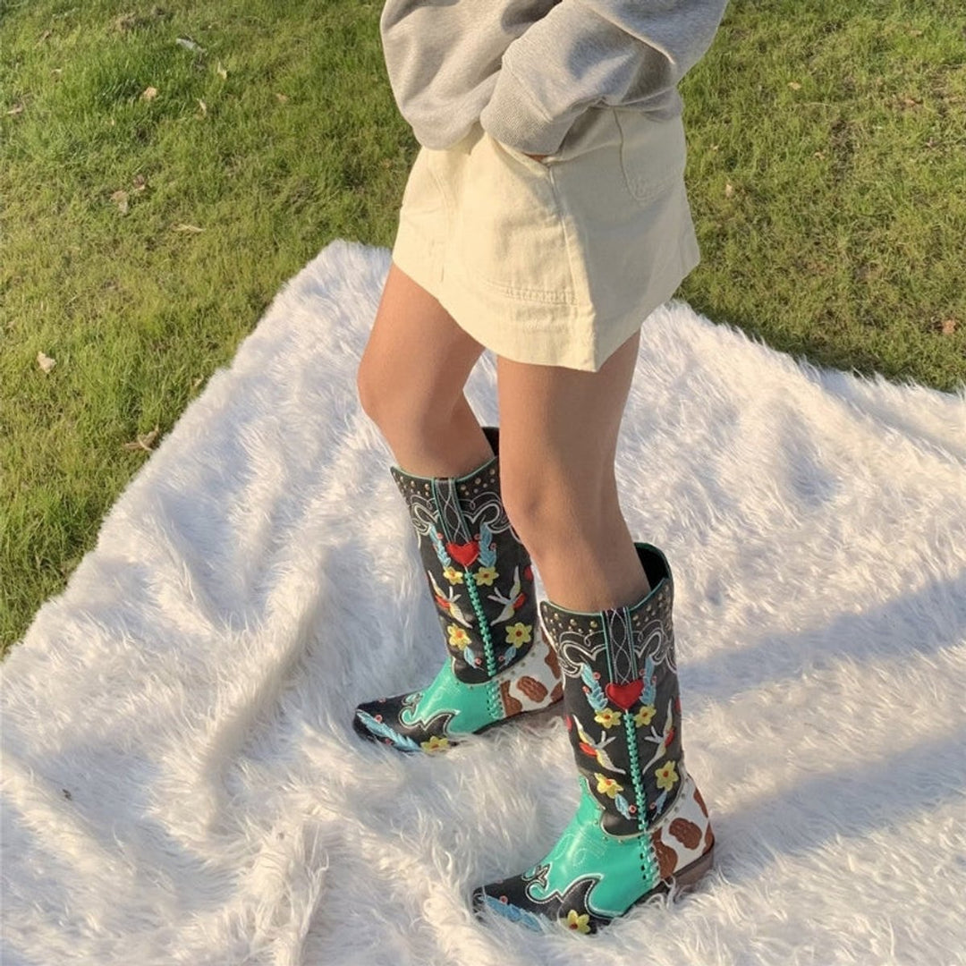 Isla | Women's Embroidered Knee-High Western Cowboy Block-Heel Boots