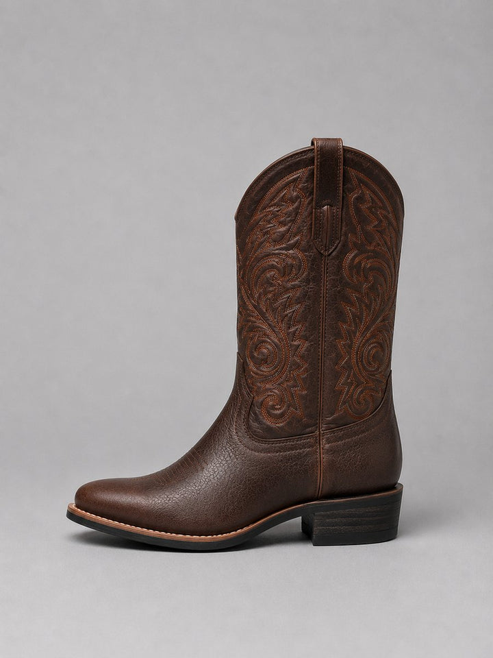Olivia | Women's Embroidered Leather Knee-High Block-Heel Cowboy Boots