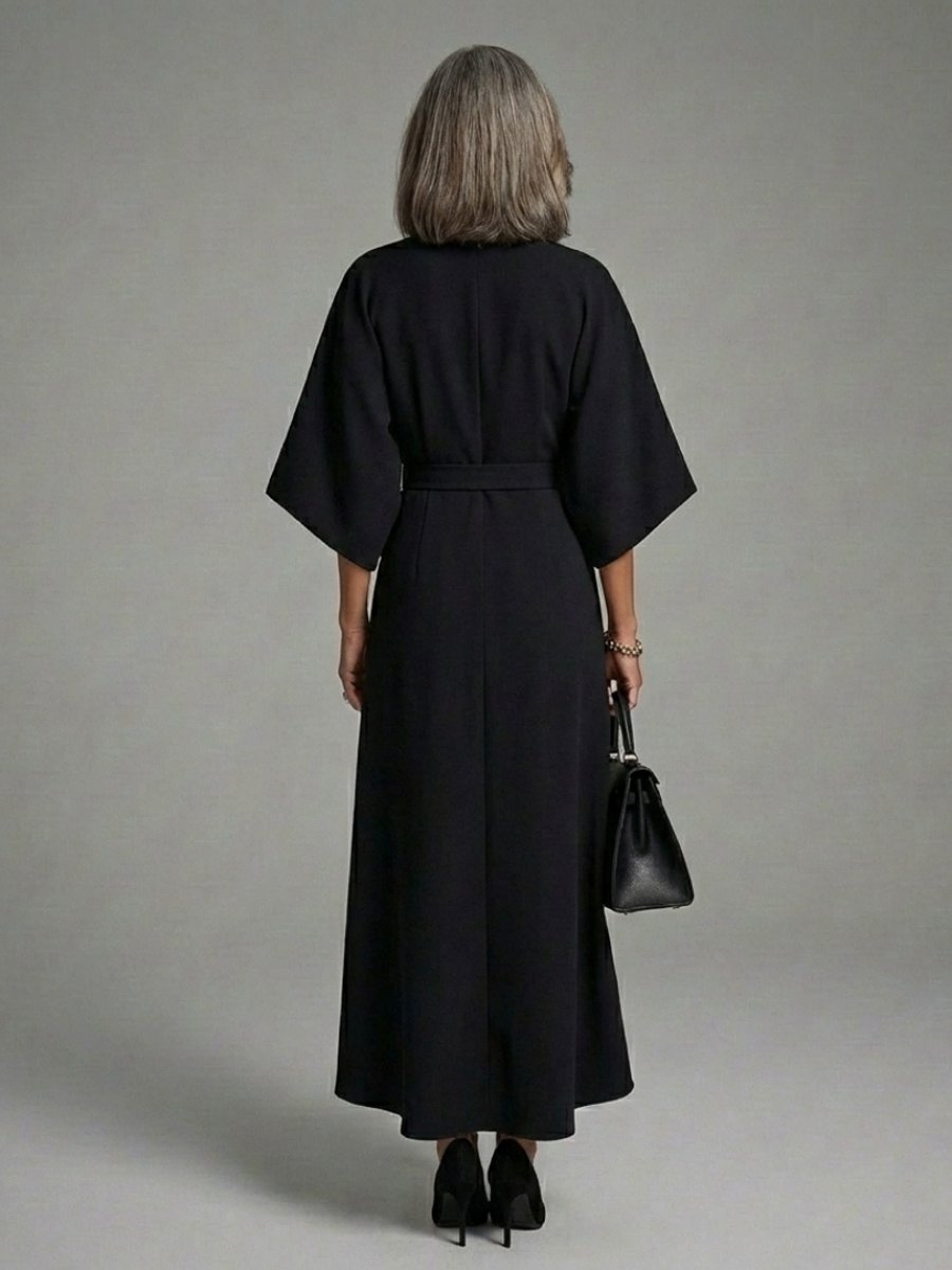 Freya | Women's Everyday Cape Sleeve Waist-Defined Asymmetric Midi Party Dress