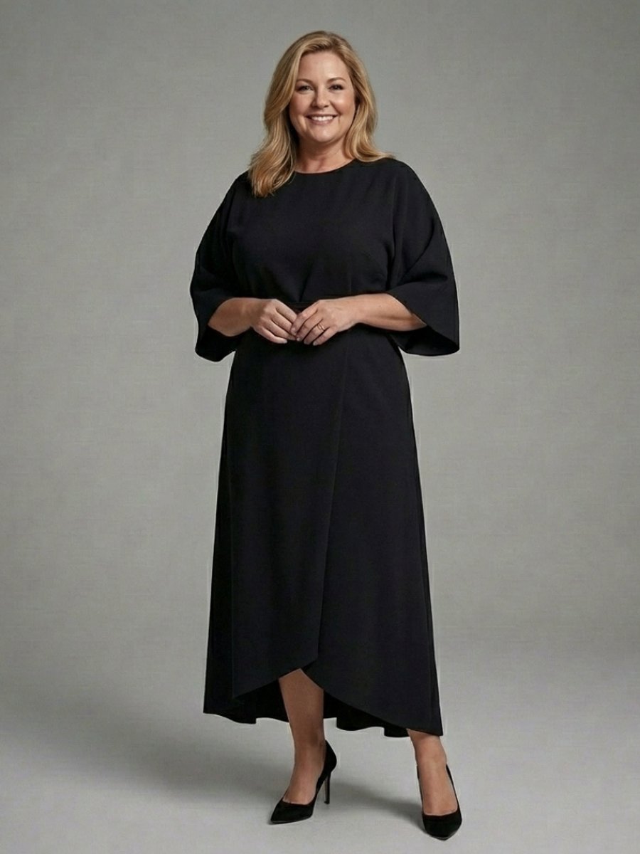 Freya | Women's Everyday Cape Sleeve Waist-Defined Asymmetric Midi Party Dress