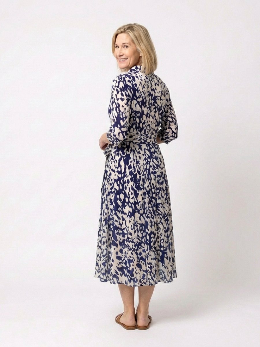 Rosie | Women's Collared Midi Shirt Dress Waist Tie Three-Quarter Sleeve