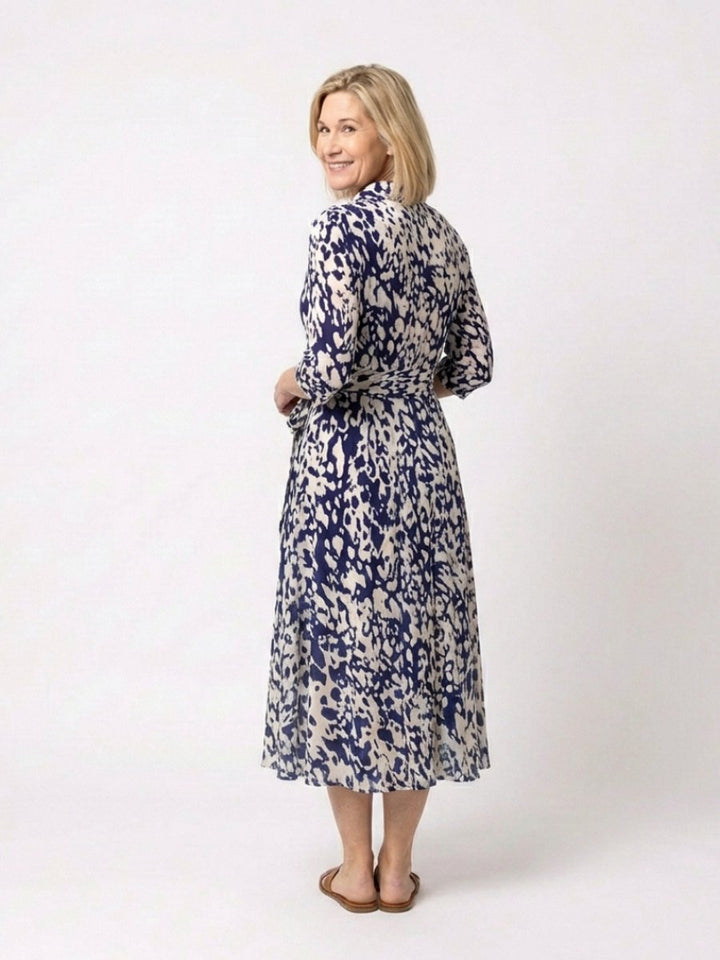 Rosie | Women's Collared Midi Shirt Dress Waist Tie Three-Quarter Sleeve