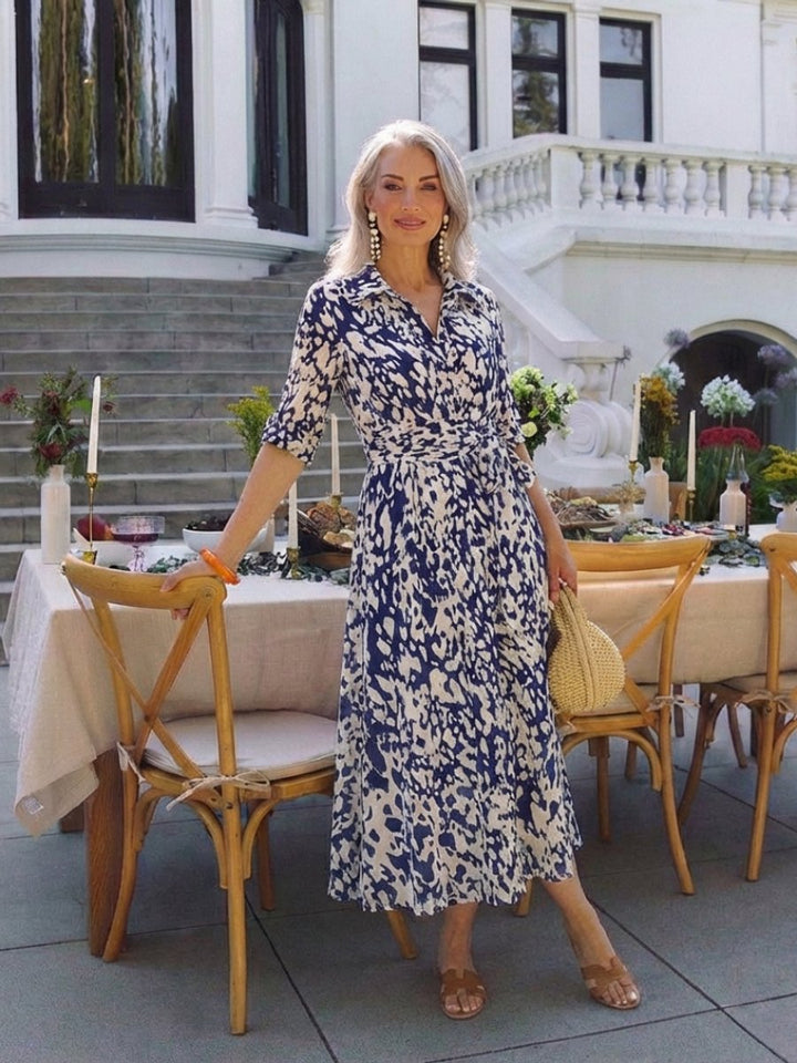Rosie | Women's Collared Midi Shirt Dress Waist Tie Three-Quarter Sleeve