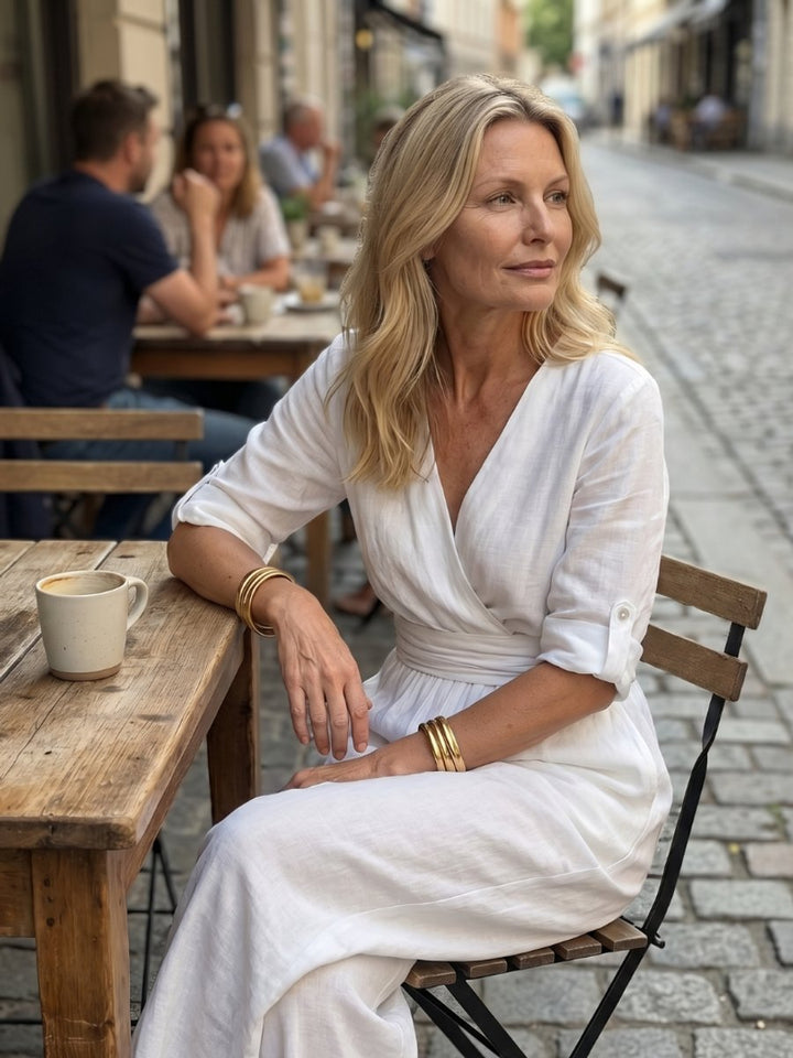 Florence | Women's Cross-Front Wide-Leg Jumpsuit Gathered Waist Pockets