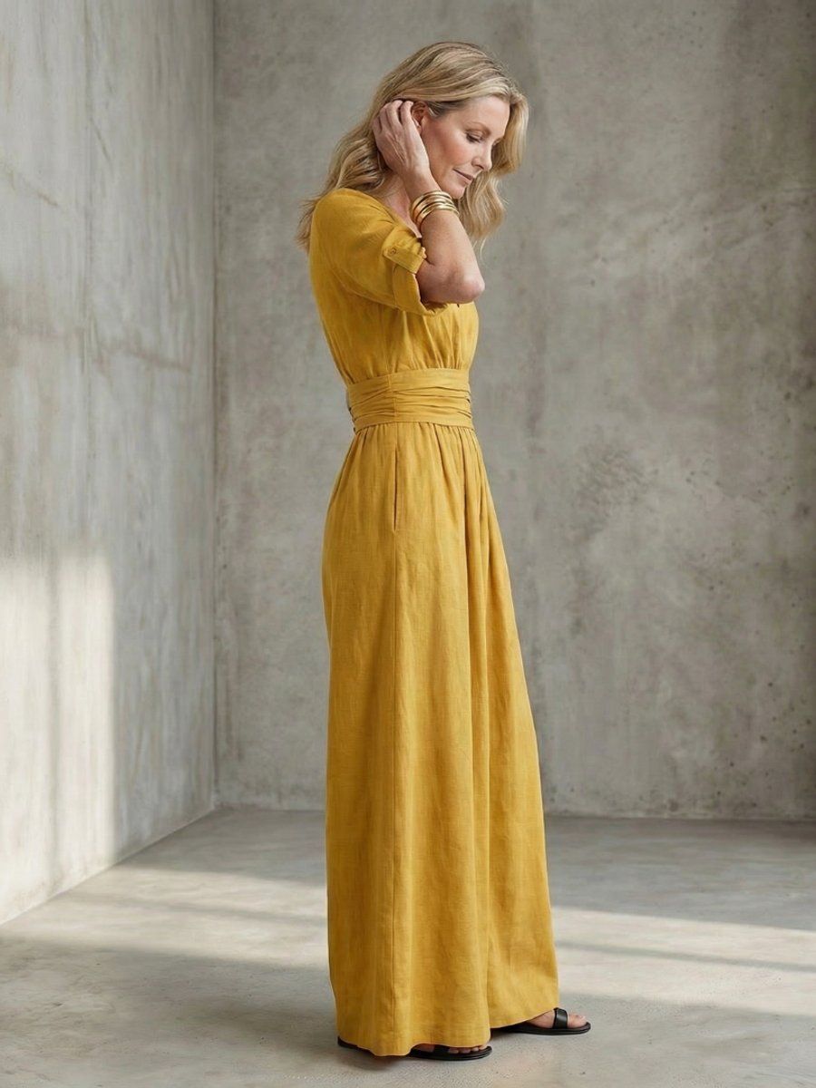 Florence | Women's Cross-Front Wide-Leg Jumpsuit Gathered Waist Pockets