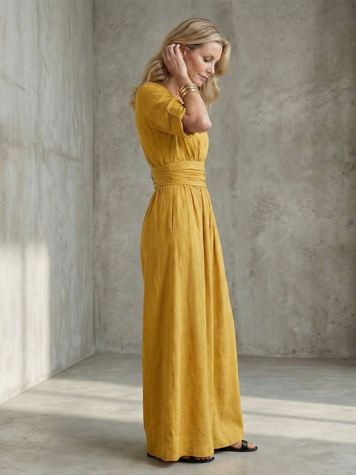 Florence | Women's Cross-Front Wide-Leg Jumpsuit Gathered Waist Pockets