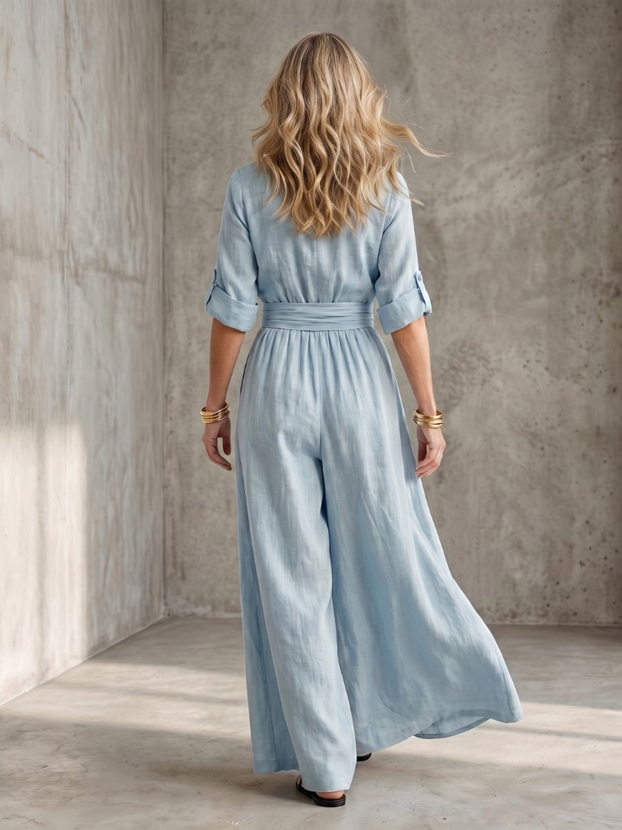 Florence | Women's Cross-Front Wide-Leg Jumpsuit Gathered Waist Pockets
