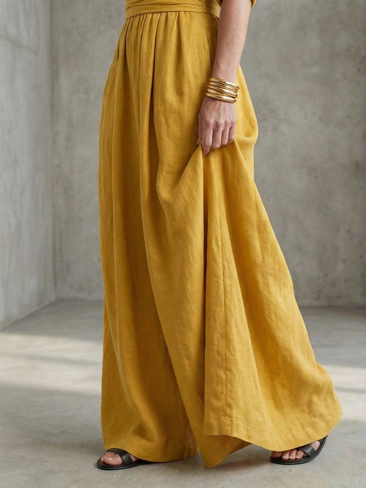 Florence | Women's Cross-Front Wide-Leg Jumpsuit Gathered Waist Pockets