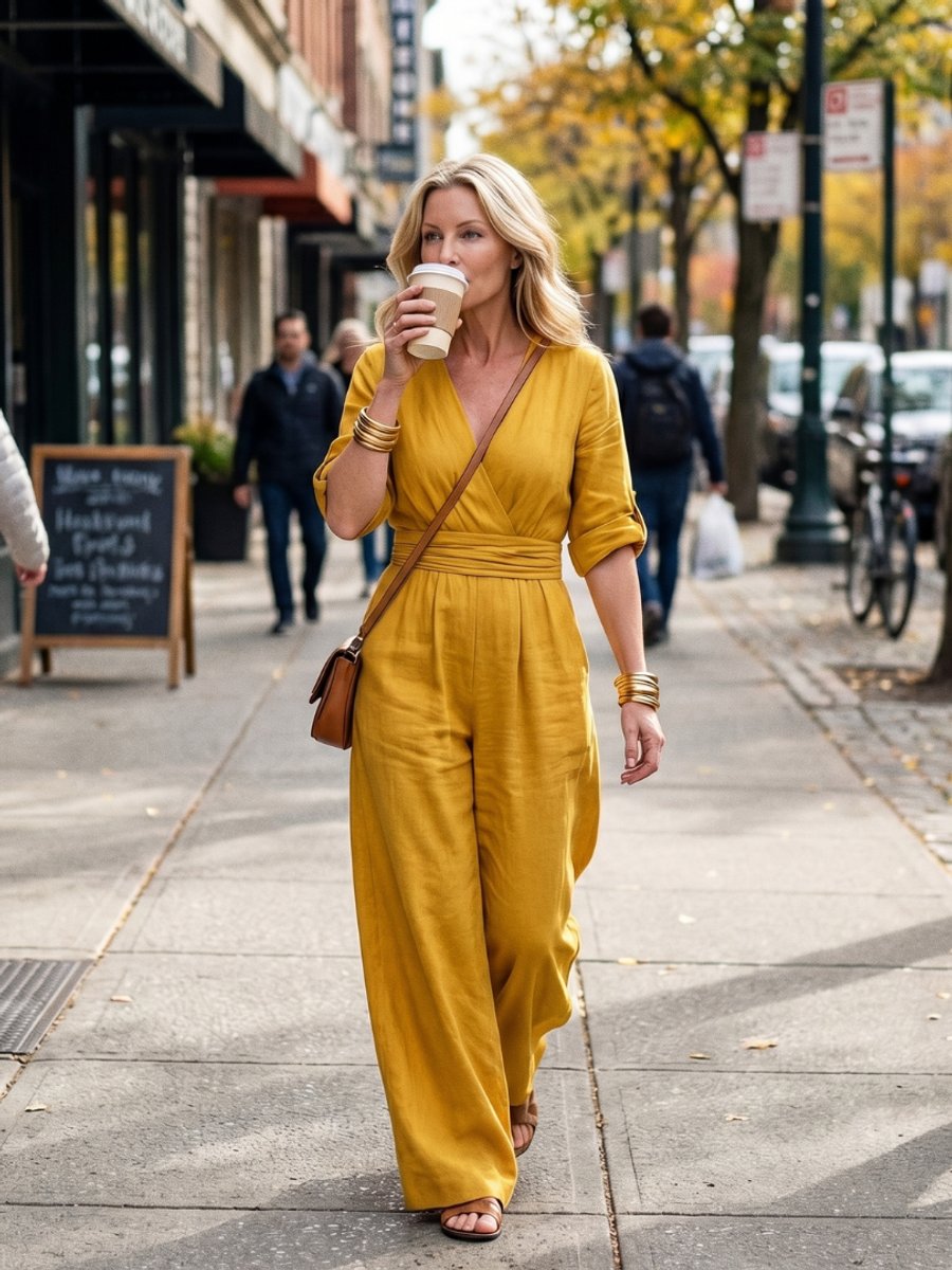 Florence | Women's Cross-Front Wide-Leg Jumpsuit Gathered Waist Pockets