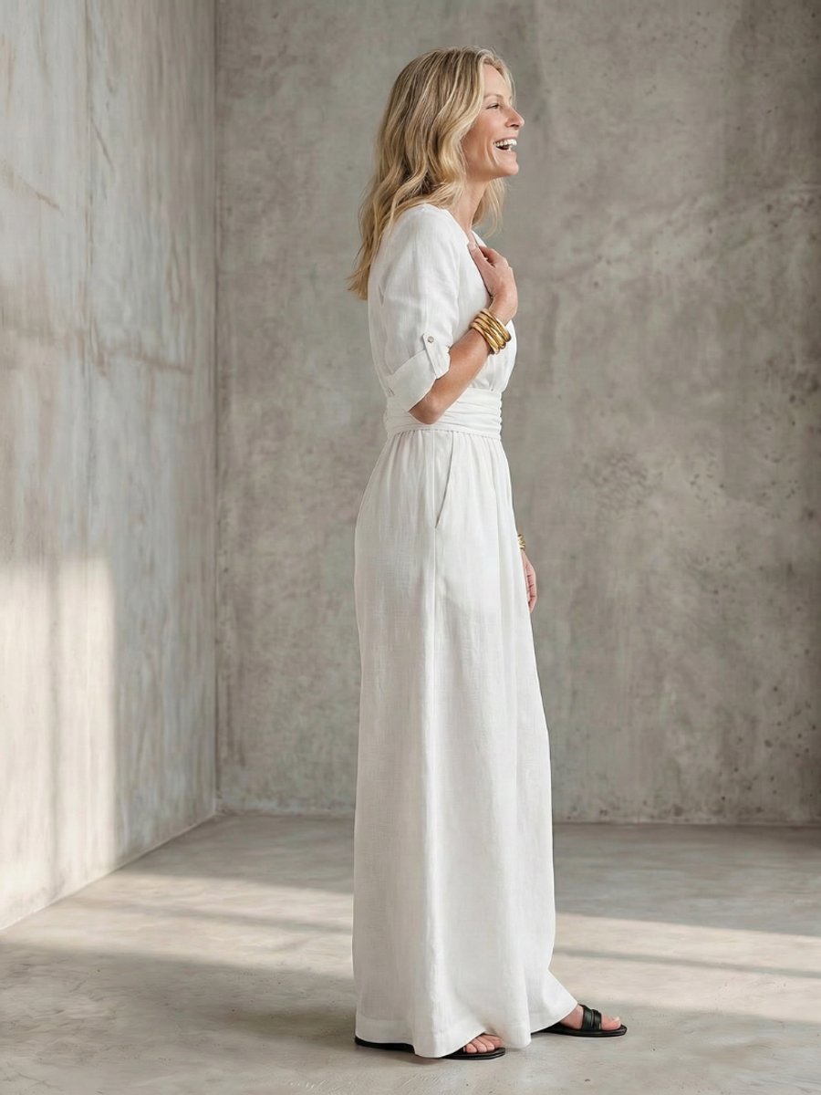 Florence | Women's Cross-Front Wide-Leg Jumpsuit Gathered Waist Pockets