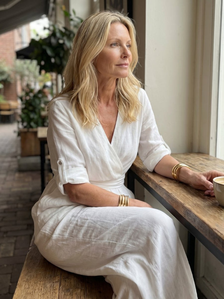 Florence | Women's Cross-Front Wide-Leg Jumpsuit Gathered Waist Pockets