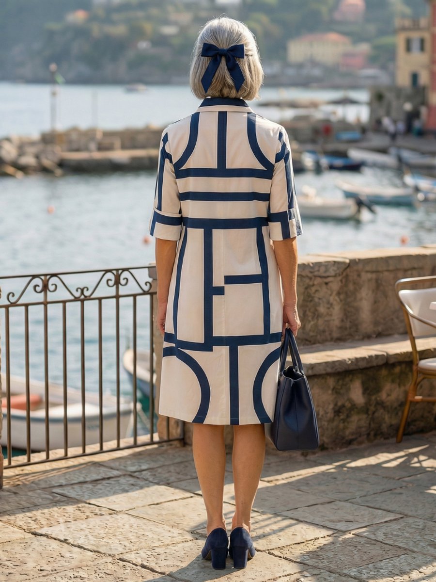Freya | Women's Everyday Day Dress Geometric Button-Front Shirt Dress