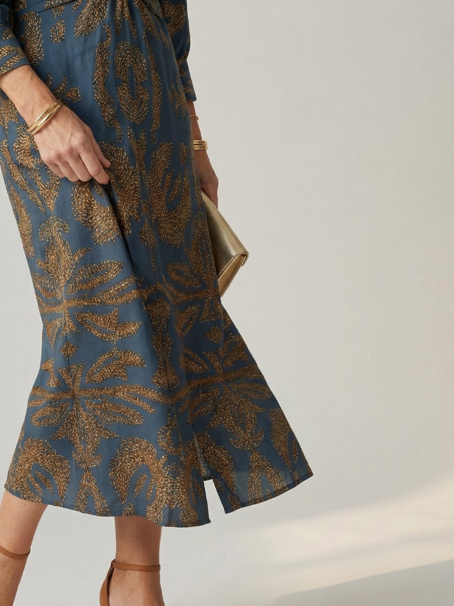 Grace | Women's Long Sleeve Midi Dress Twist Front V-Neck Botanical Print