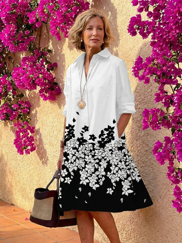 Amelia | Women's Midi Shirt Dress Button-Front Collared Long Sleeve