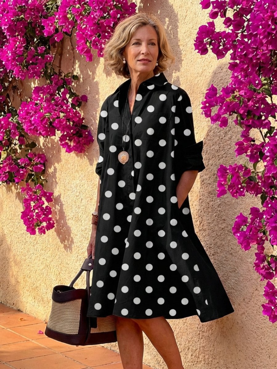Amelia | Women's Midi Shirt Dress Button-Front Collared Long Sleeve