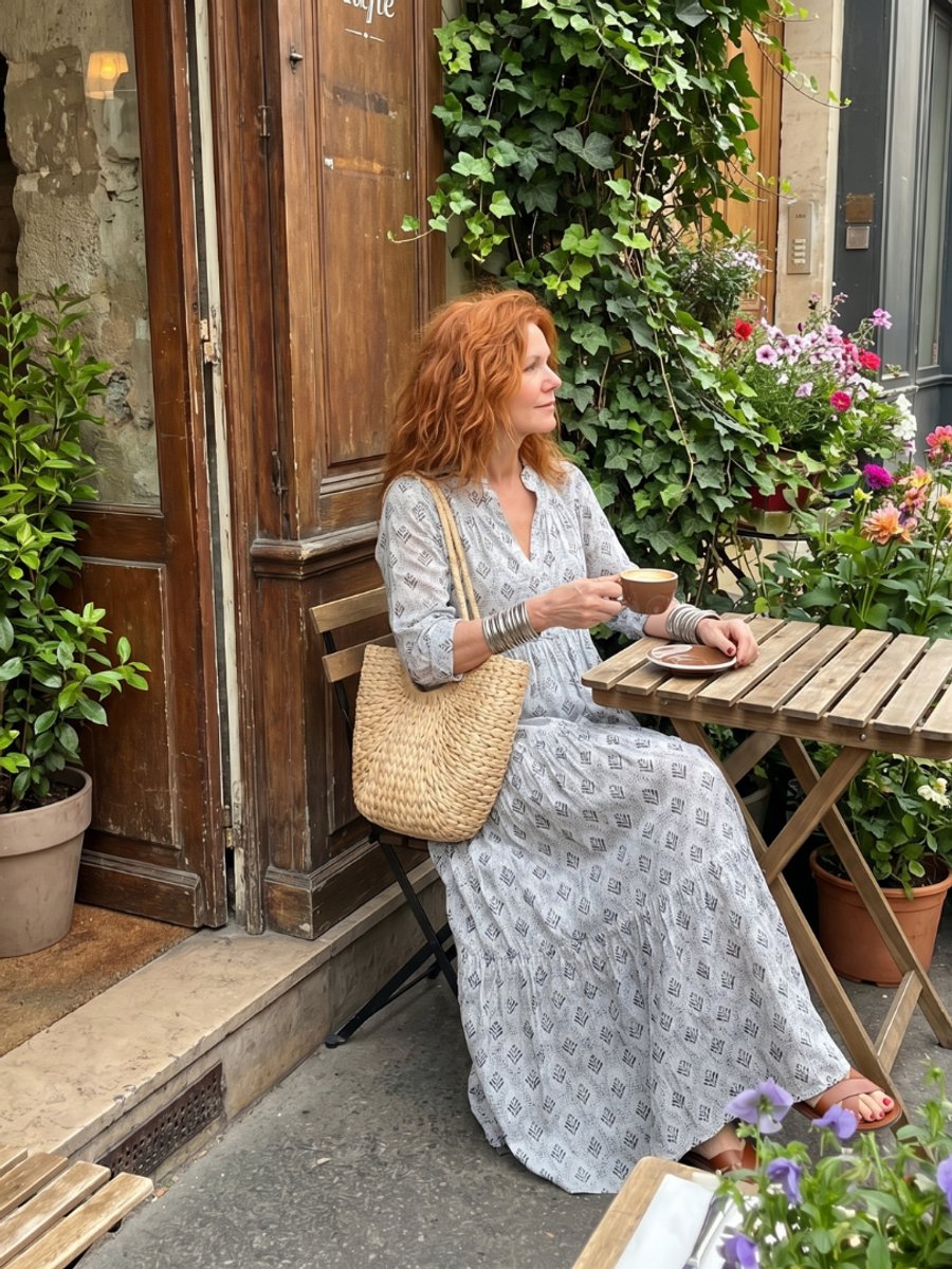 Florence | Women's Printed Maxi Dress Long Sleeve Notch Neck Tiered Skirt