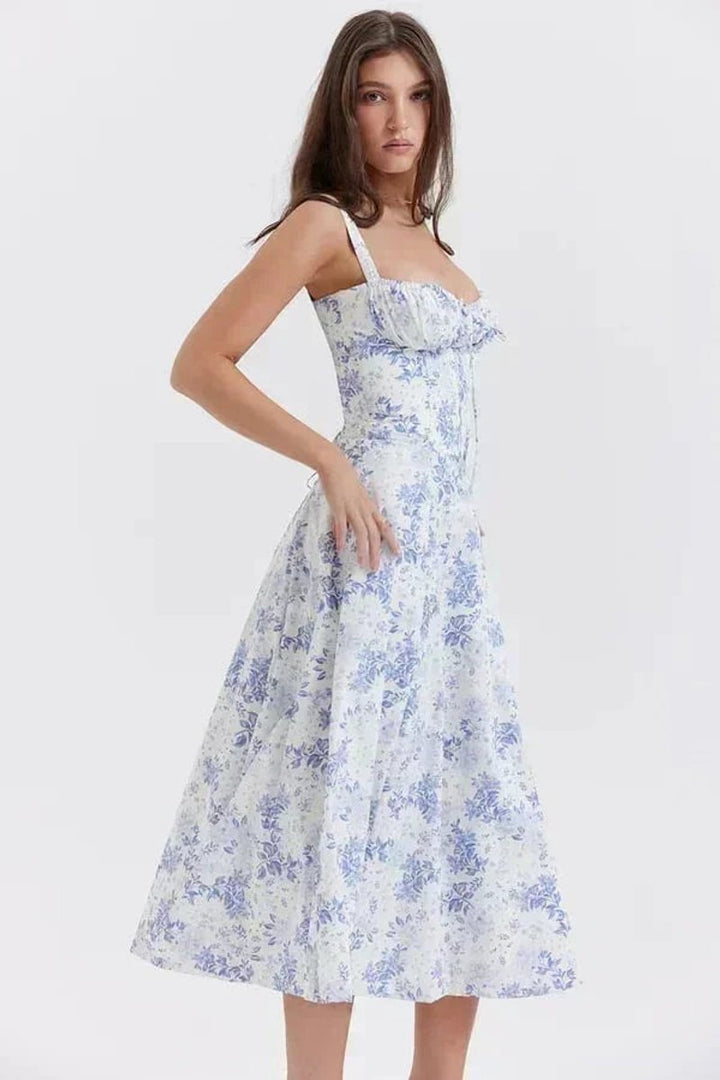 Phoebe | Women's Ruched Corset Midi Dress A-Line Adjustable Bust