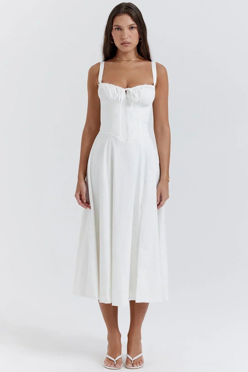 Phoebe | Women's Ruched Corset Midi Dress A-Line Adjustable Bust