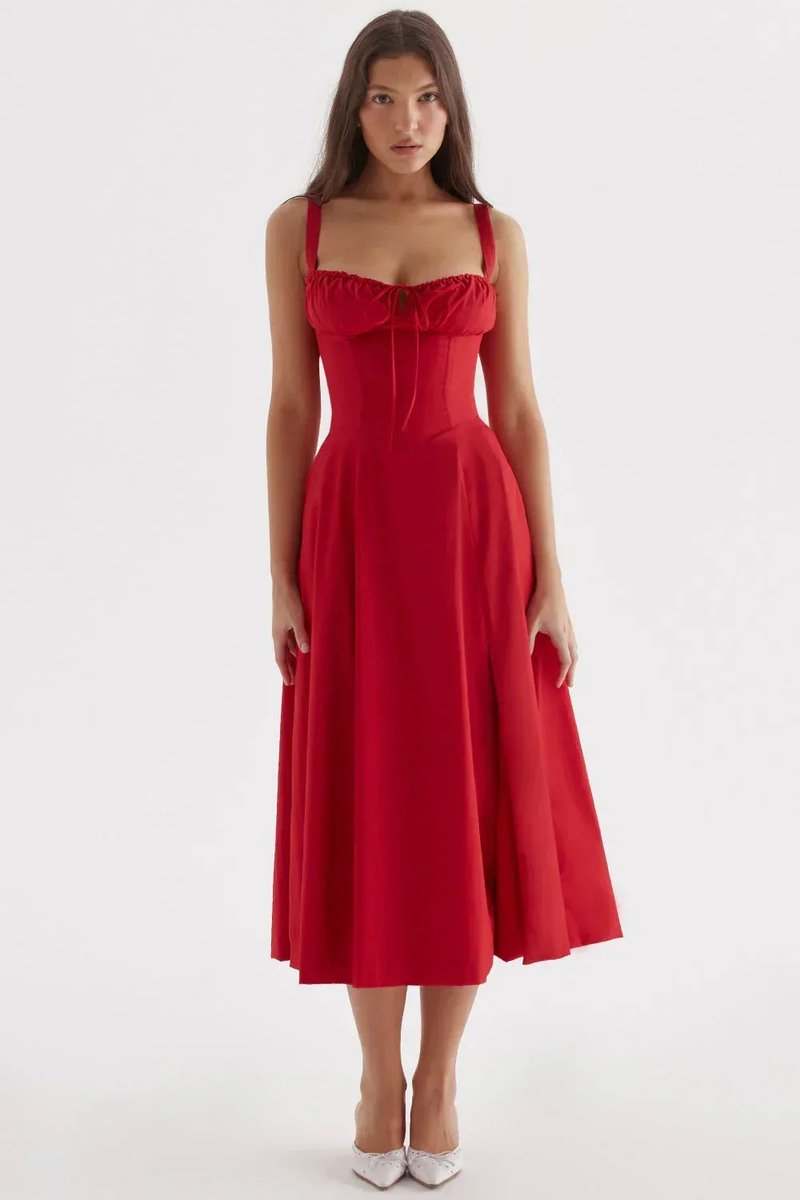 Phoebe | Women's Ruched Corset Midi Dress A-Line Adjustable Bust