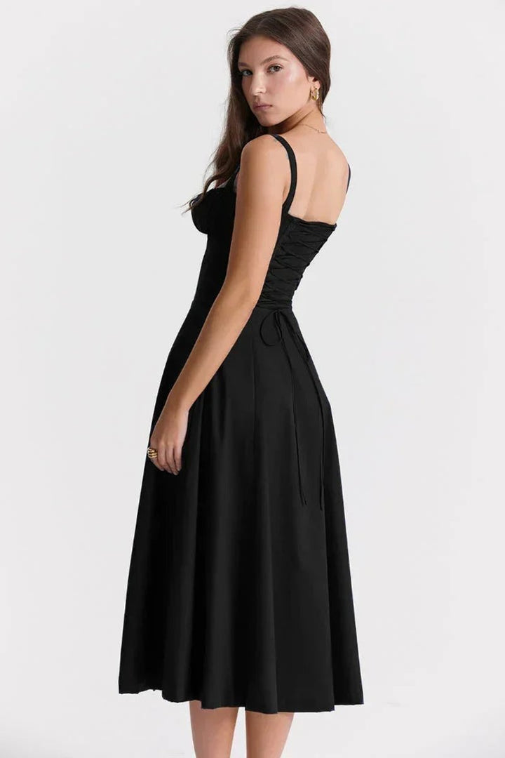 Phoebe | Women's Ruched Corset Midi Dress A-Line Adjustable Bust