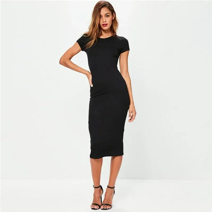 Sophie | Women's Fitted Bodycon Midi Dress Short Sleeve Stretch Fabric