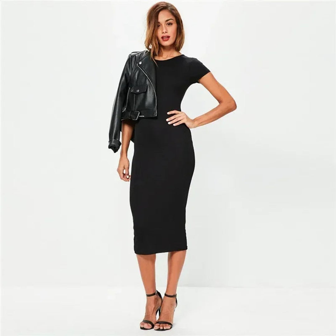 Sophie | Women's Fitted Bodycon Midi Dress Short Sleeve Stretch Fabric