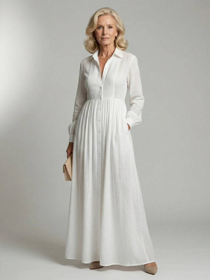 Florence | Women's Long Sleeve Maxi Shirt Dress Button-Front Gathered