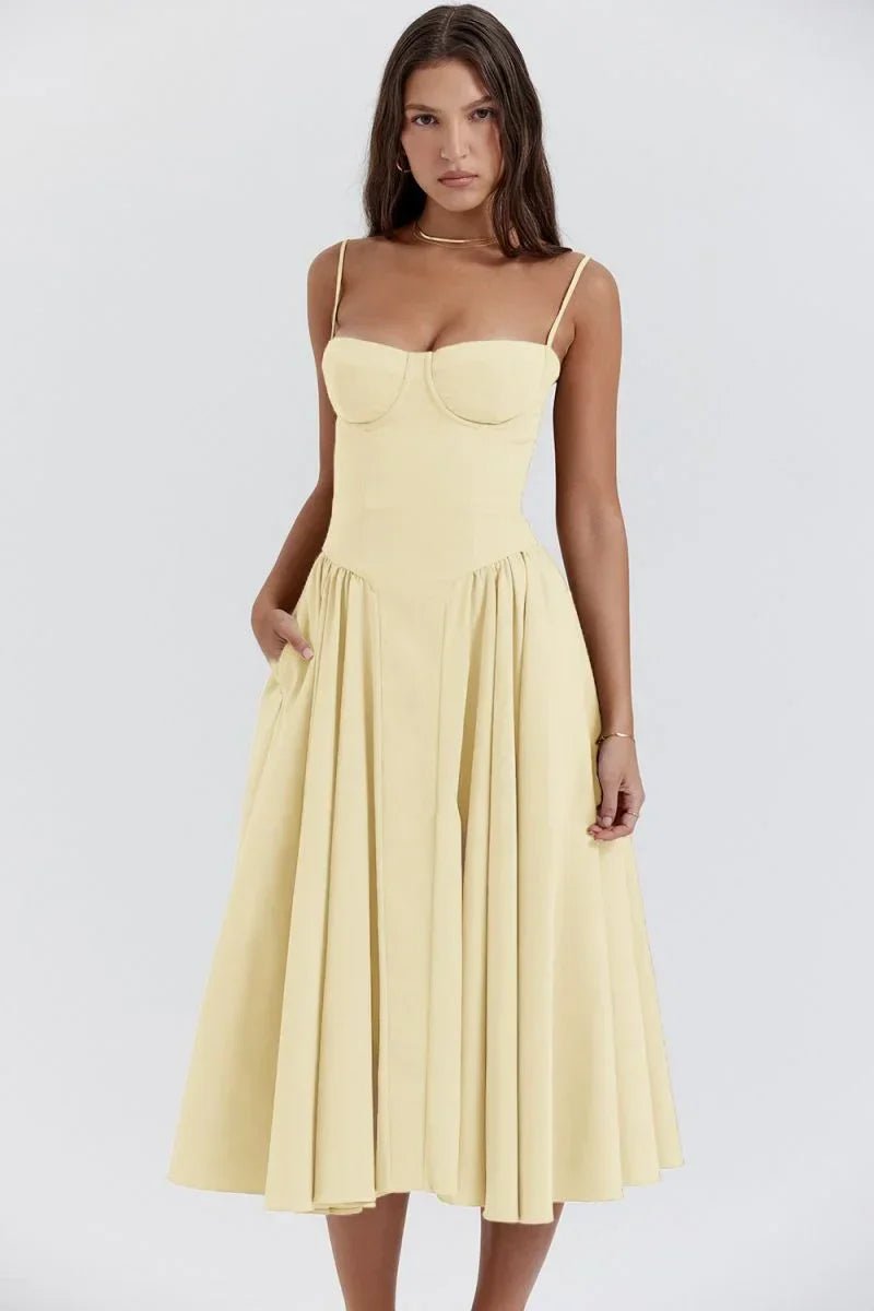 Florence | Women's Everyday Party Dress Bustier Midi Flared Spaghetti-Strap
