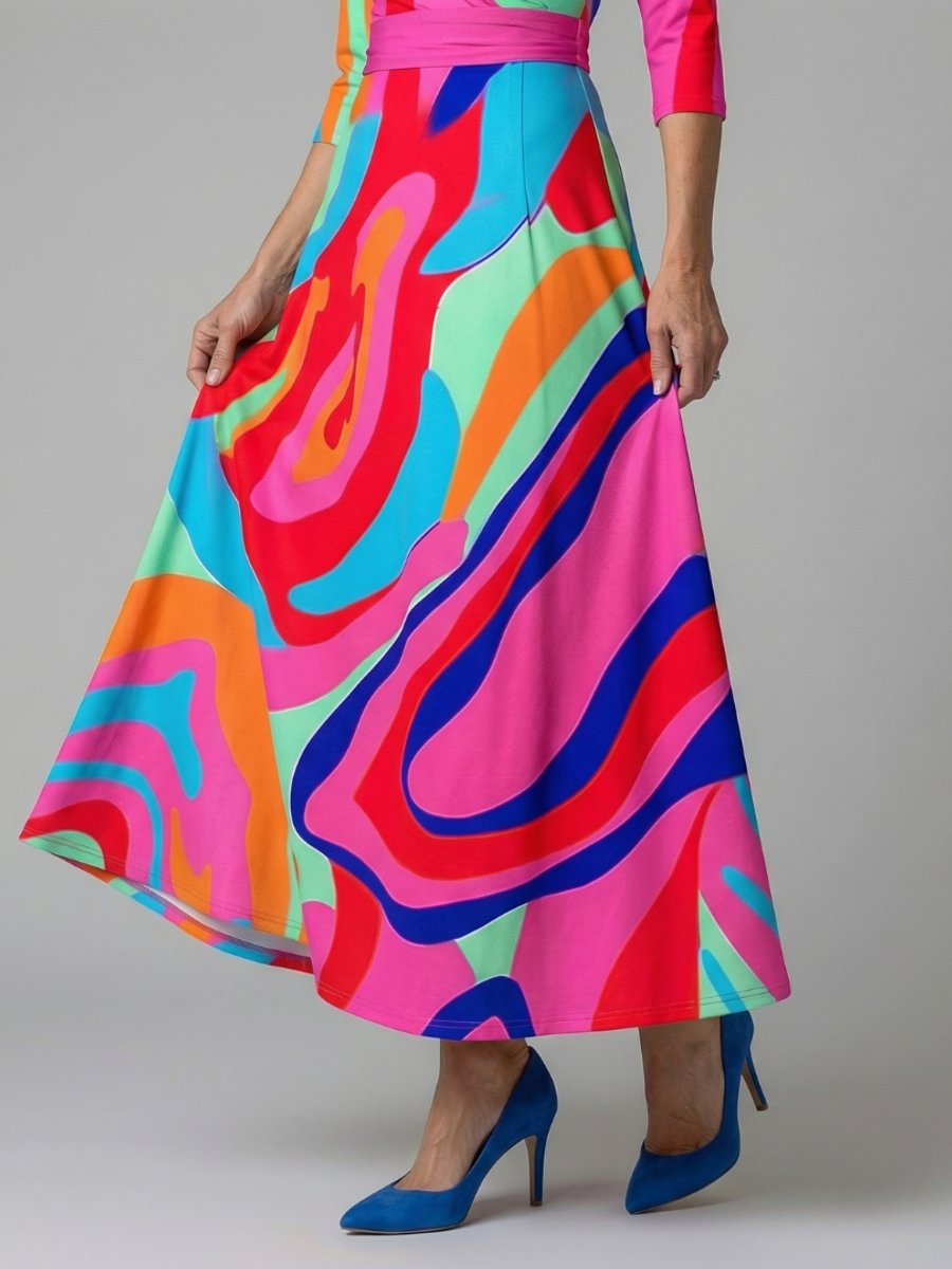 Evelyn | Women's Floral Wrap Midi Dress V-Neck Three-Quarter Sleeve