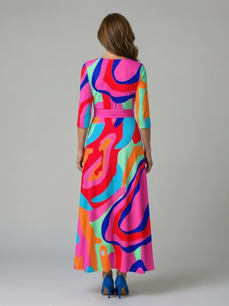 Evelyn | Women's Floral Wrap Midi Dress V-Neck Three-Quarter Sleeve