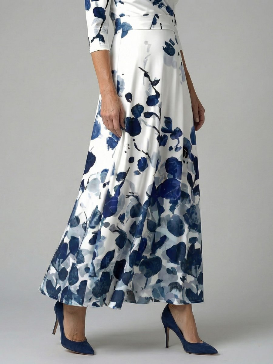 Evelyn | Women's Floral Wrap Midi Dress V-Neck Three-Quarter Sleeve
