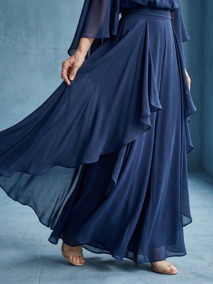 Olivia | Women's Everyday Party Dress Layered Sleeve Drape Waist Midi